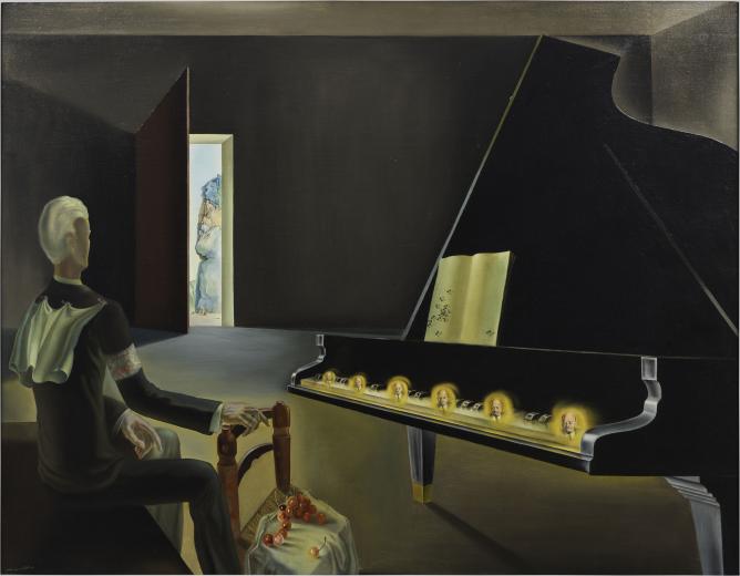 Salvador Dalí (1904, Espagne - 1989, Espagne). Hallucination partielle. Six images de Lénine sur un piano. Huile sur toile, 114 x 146 cm. 1931 © Salvador Dalí, Fundació Gala-Salvador Dali / Adagp, Paris, 2026. Photo Centre Pompidou, MNAM-CCI/Hélène Mauri/Dist. GrandPalaisRmn. Réf. image : 4Y06700
