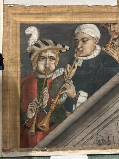 Perpignan, cathédrale Saint Jean-Baptiste. Les musiciens. Détrempe sur toile, h. 299 cm ; la. 254 cm Photo : Musée d’art Hyacinthe Rigaud